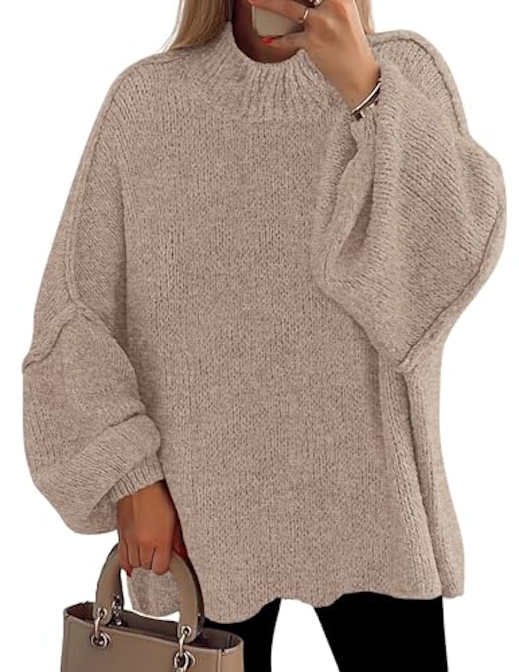 PRETTYGARDEN Women's 2025 Fall Oversized Sweaters Chunky Knit Mock Neck Long Sleeve Casual Trendy Pu...