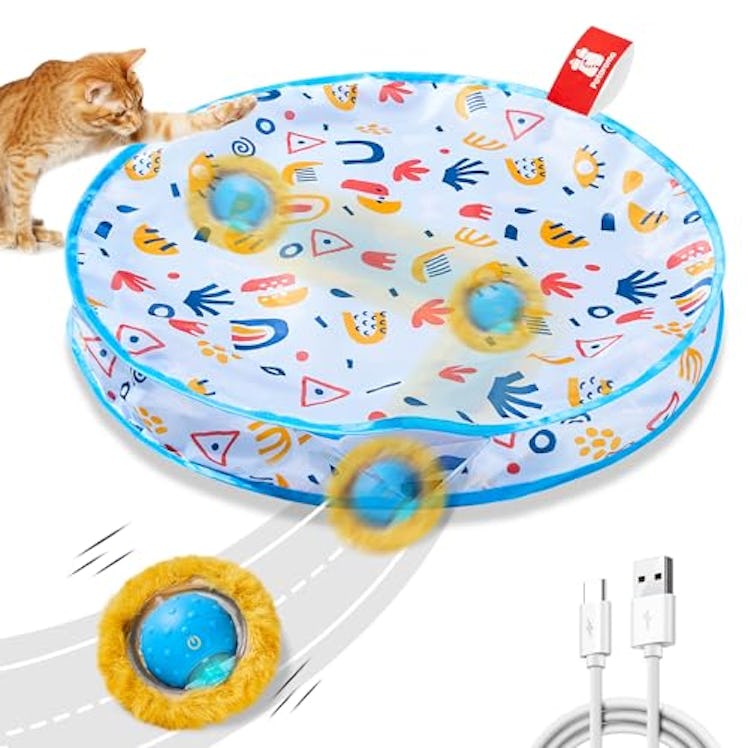Potaroma Interactive Cat Toys, Fast Moving Ball in Play Mat, Automatic Motion Activated Ball Hide an...