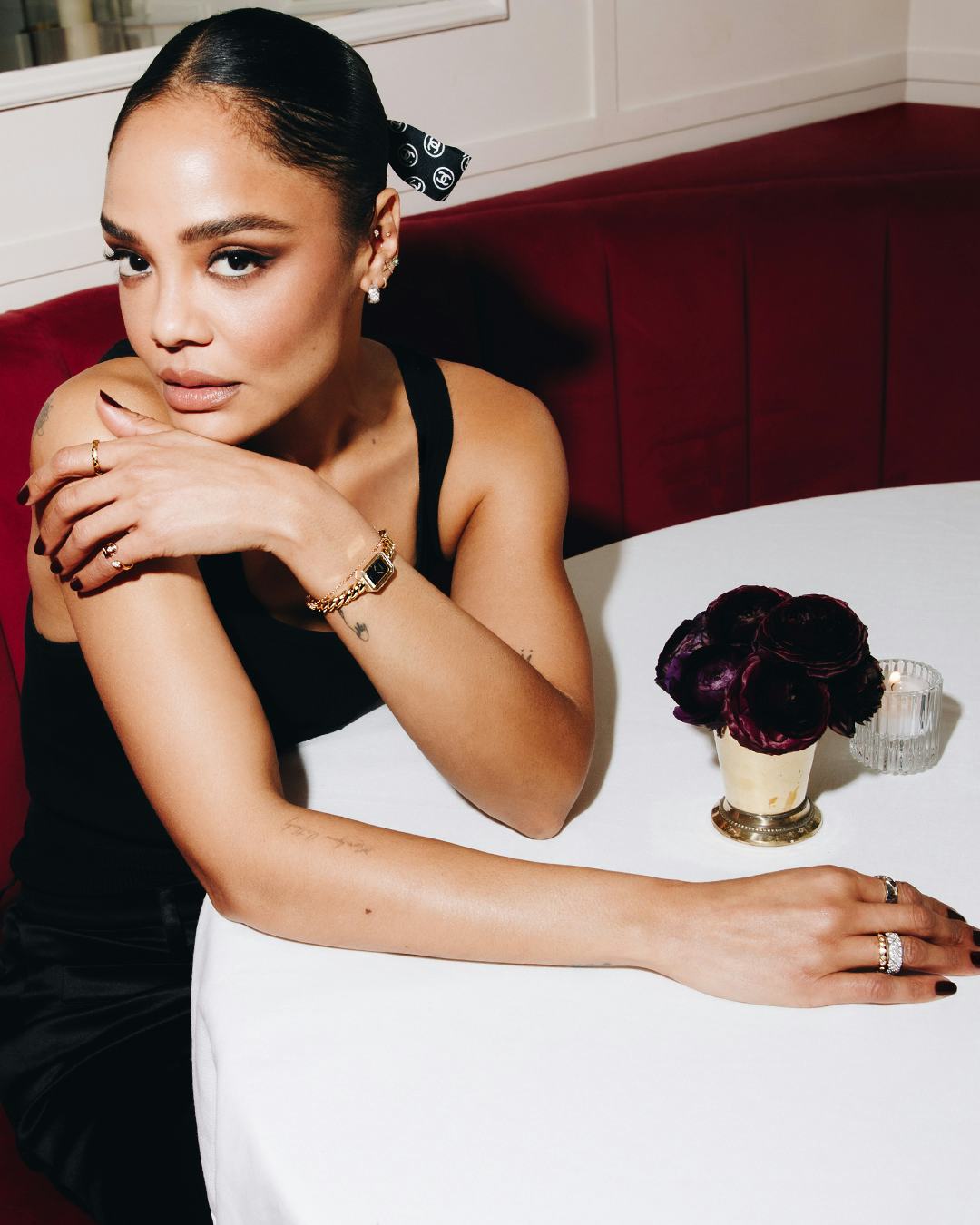 Tessa Thompson, Riley Keough, & Other Stars Showed Out In Gold At Chanel's Party