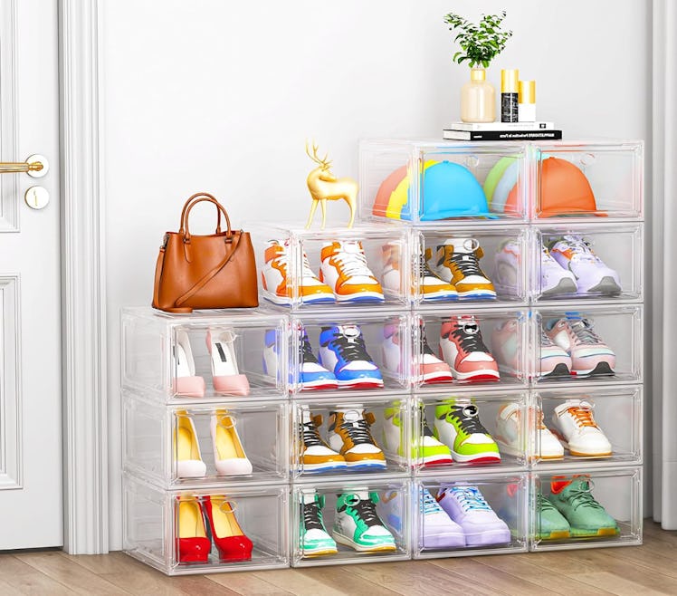 7 Code Clear Shoe Storage Organizer With Magnetic Door