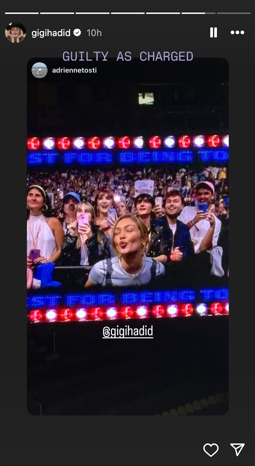 Gigi Hadid's Instagram story from the Sabrina Carpenter concert