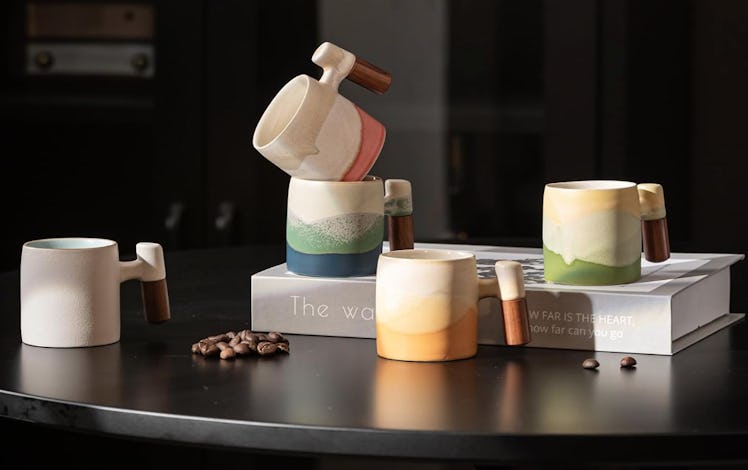 Dicmracy Ceramic Espresso Cups with Wood Handles (2-Pack)