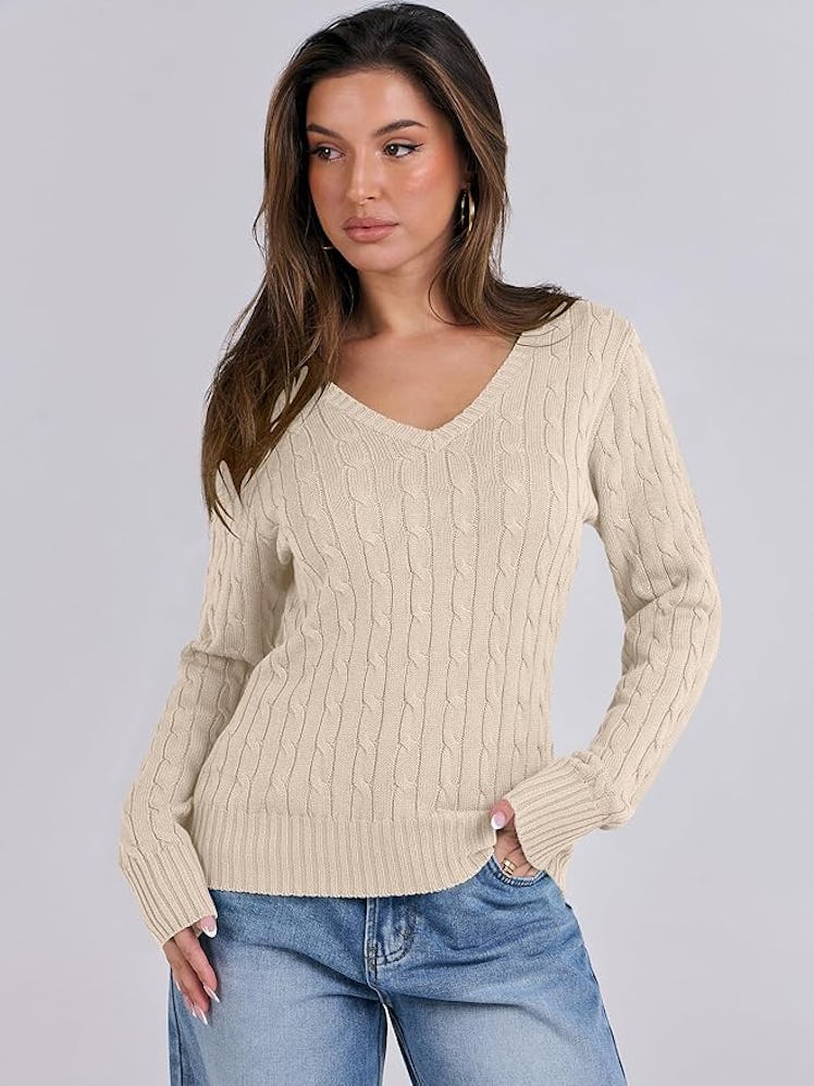 ANRABESS Cable-Knit Long-Sleeve