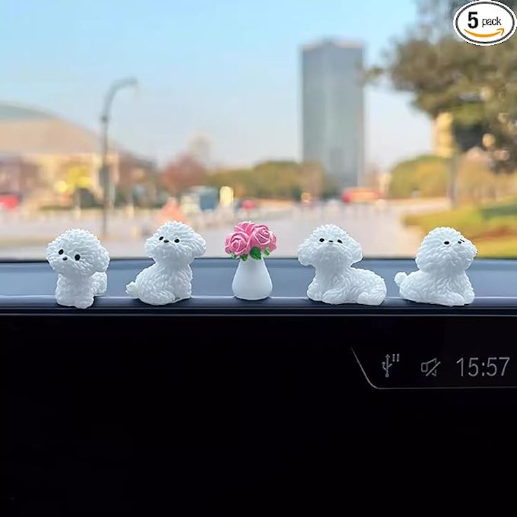  ZXHYREX Bichon Frise & Rose Vase Car Interior Decoration (5 Pieces)
