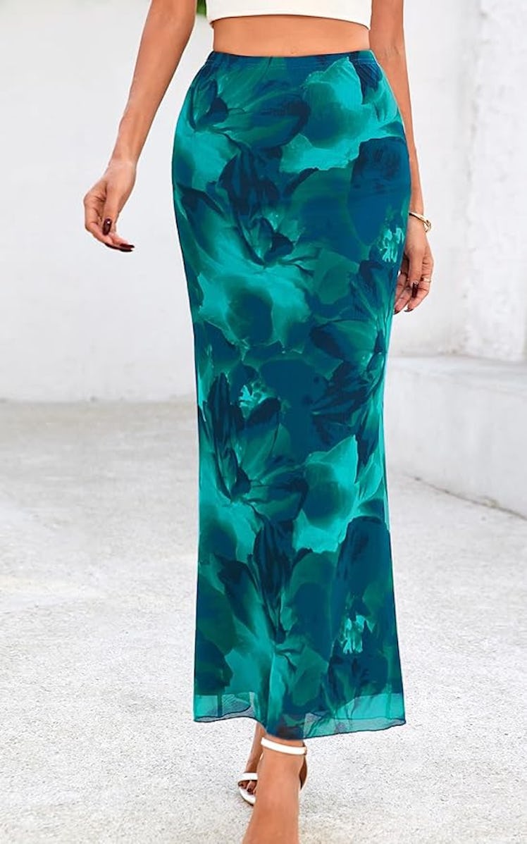 PRETTYGARDEN Floral Mesh Skirt 