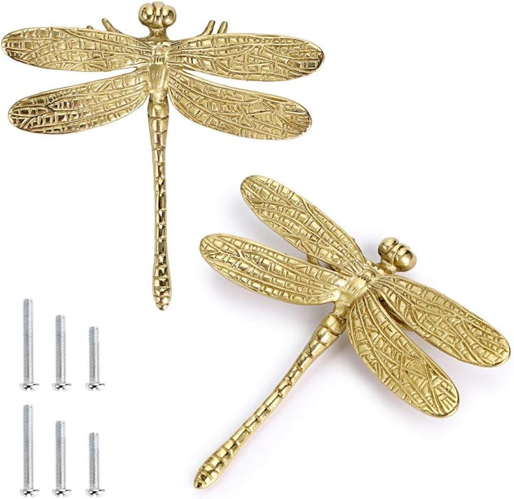 JUXYES Brass Dragonfly Cabinet Knobs (2-Pack)