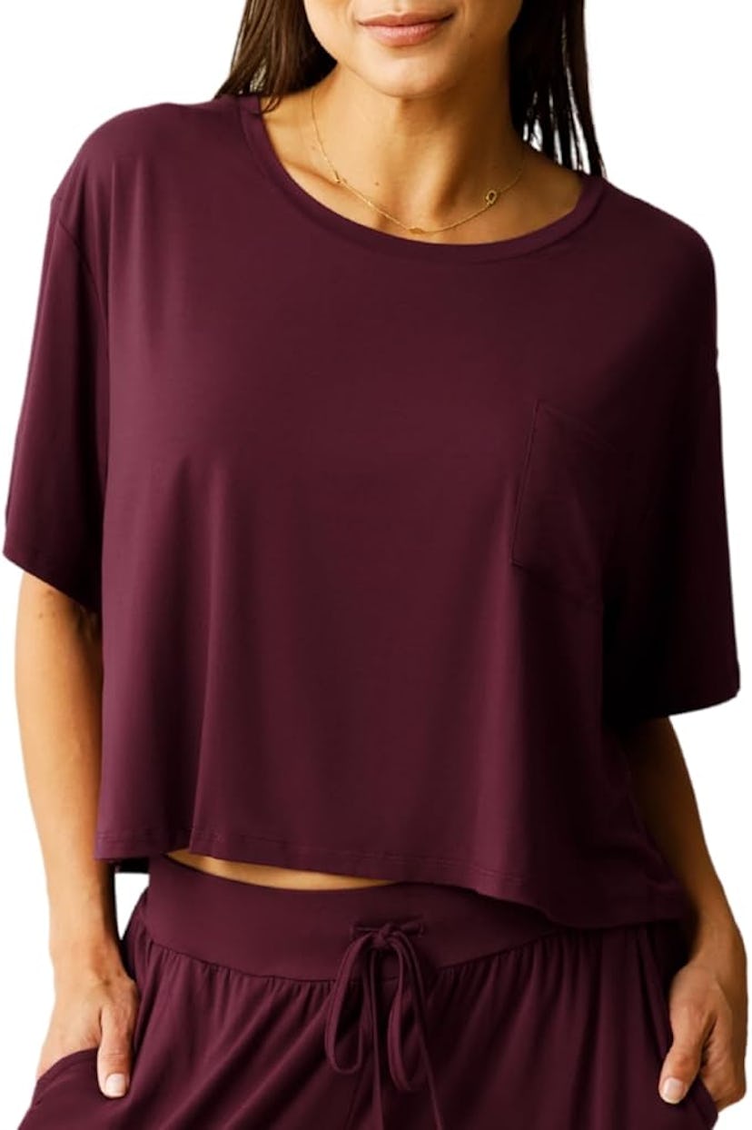 Kindred Bravely Aria Casual Cropped Short Sleeve Lounge Top 