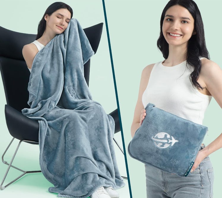 PAVILIA Travel Blanket and Pillow