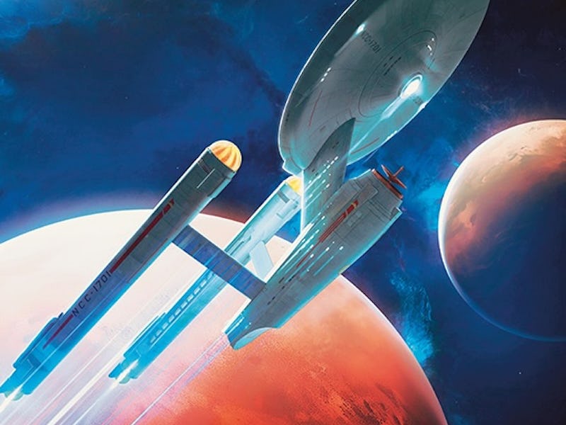 The classic USS Enterprise, as created for the artwork of the new Magic: The Gathering/Star Trek set...