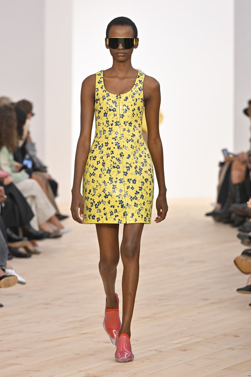 A model walks the runway during the Loewe Ready to Wear Spring/Summer 2026 fashion show as part of t...