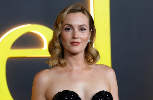 Leighton Meester in a plunging dress and blonde hair at the 'I Love LA' premiere.