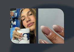 Hailey Bieber is starting a cat-eye French tip nail trend.