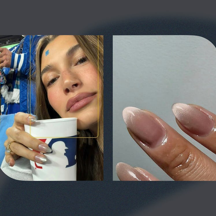 Hailey Bieber is starting a cat-eye French tip nail trend.