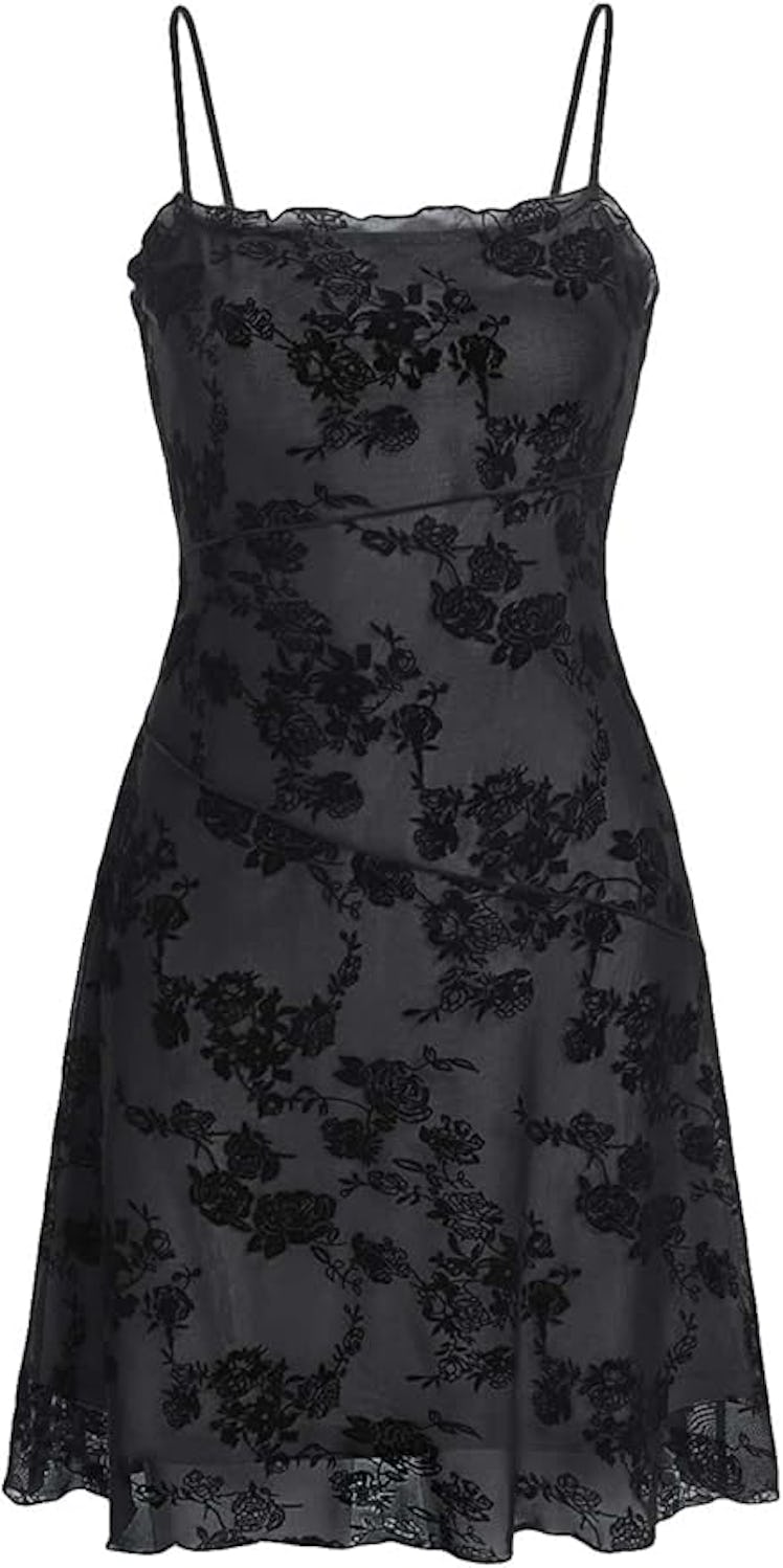 Verdusa Mini Floral Spaghetti Strap Mesh Dress