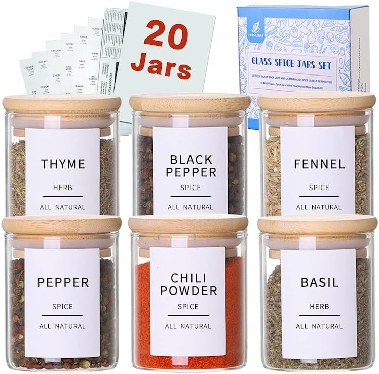 HHMJSM Glass Spice Jars with Bamboo Lids
