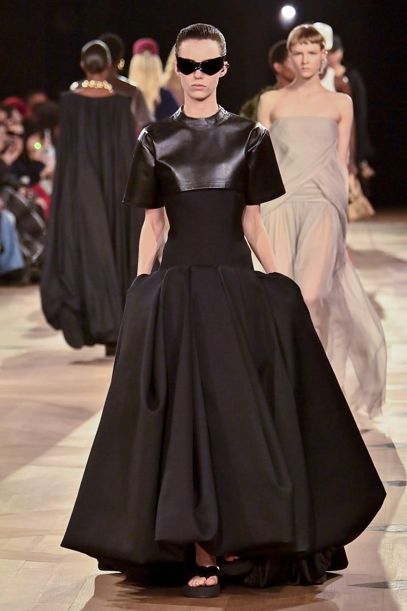 A model walks the runway during the Balenciaga Ready to Wear Spring/Summer 2026 fashion show as part...