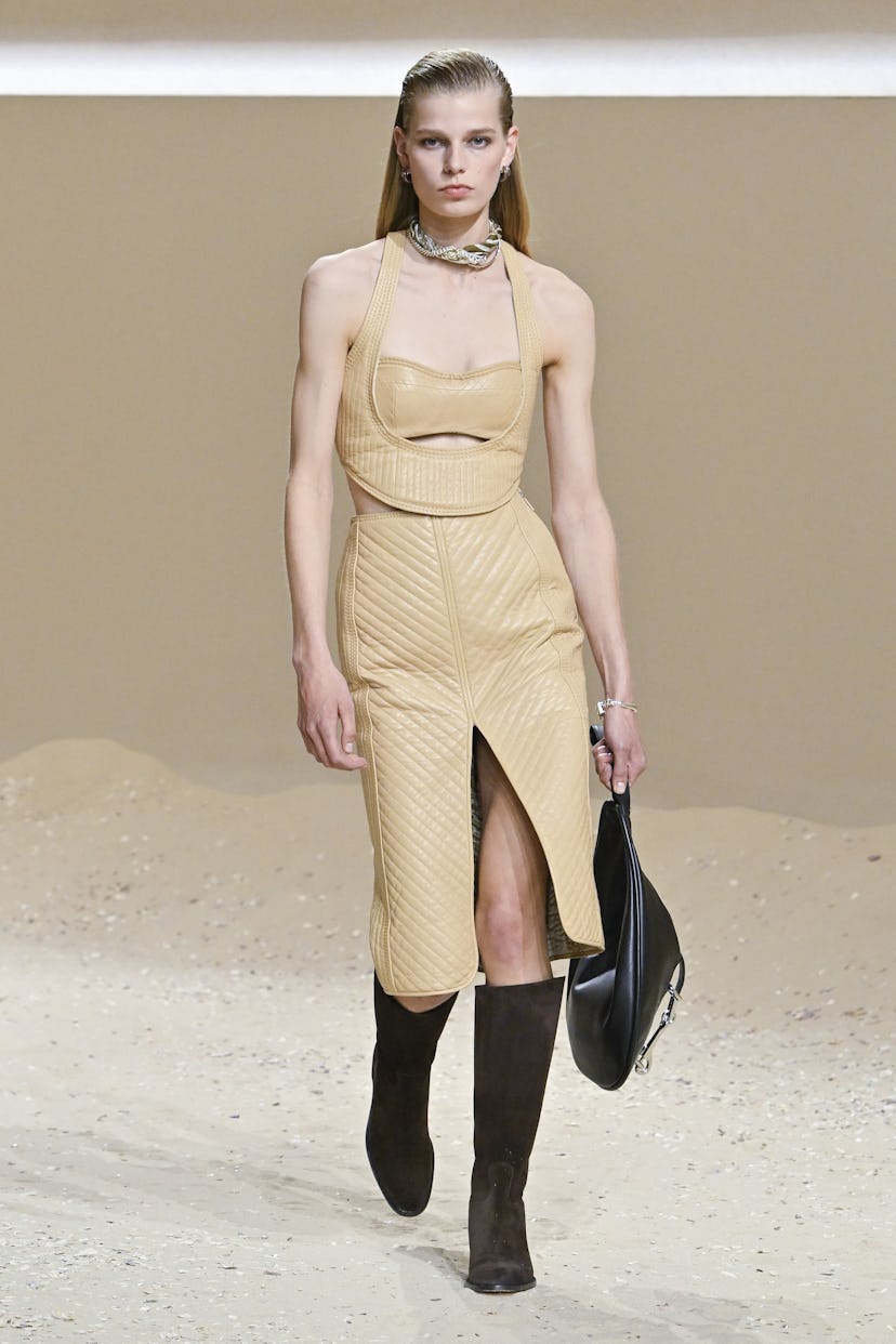 A model walks the runway during the Hermès Ready to Wear Spring/Summer 2026 fashion show as part of ...