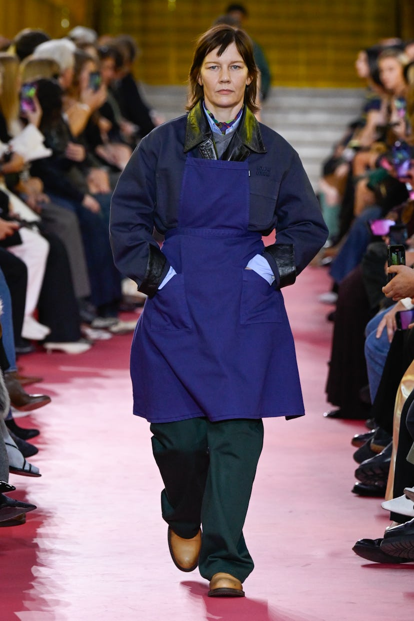 Model on the runway on the runway at the Miu Miu fashion show as part of Spring/Summer 2026 Paris Fa...