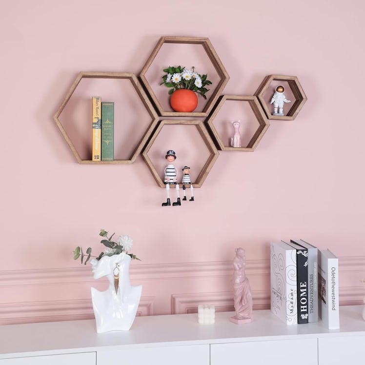 PHOENANCEE Hexagon Floating Shelves (Set of 5)