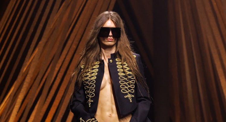 a look from mcqueen spring 2026 collection shown at paris fashion week