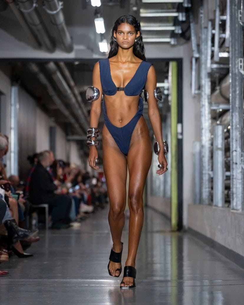 a look from duran lantink's debut jean paul gaultier spring 2026 collection shown at paris fashion w...