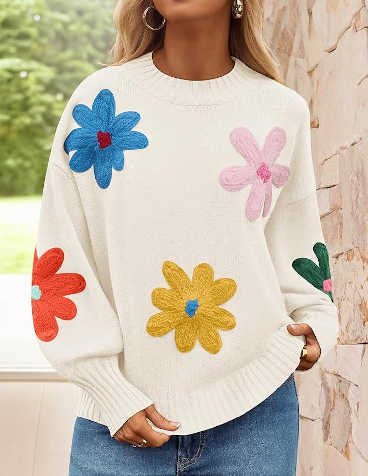 ZESICA Floral Knit Pullover