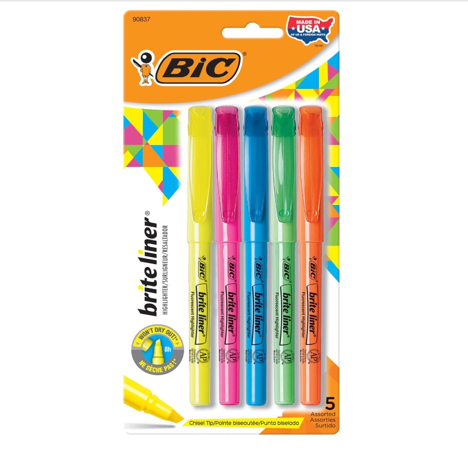 Brite Liner Highlighters, 5-Count
