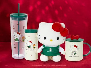 Starbucks' has a holiday Hello Kitty merch collection.