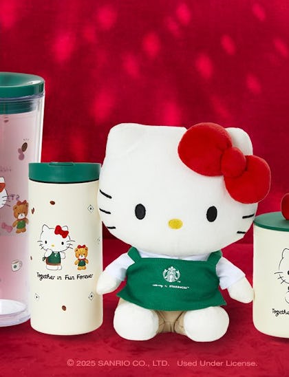 Starbucks' has a holiday Hello Kitty merch collection.