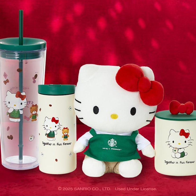 Starbucks' has a holiday Hello Kitty merch collection.