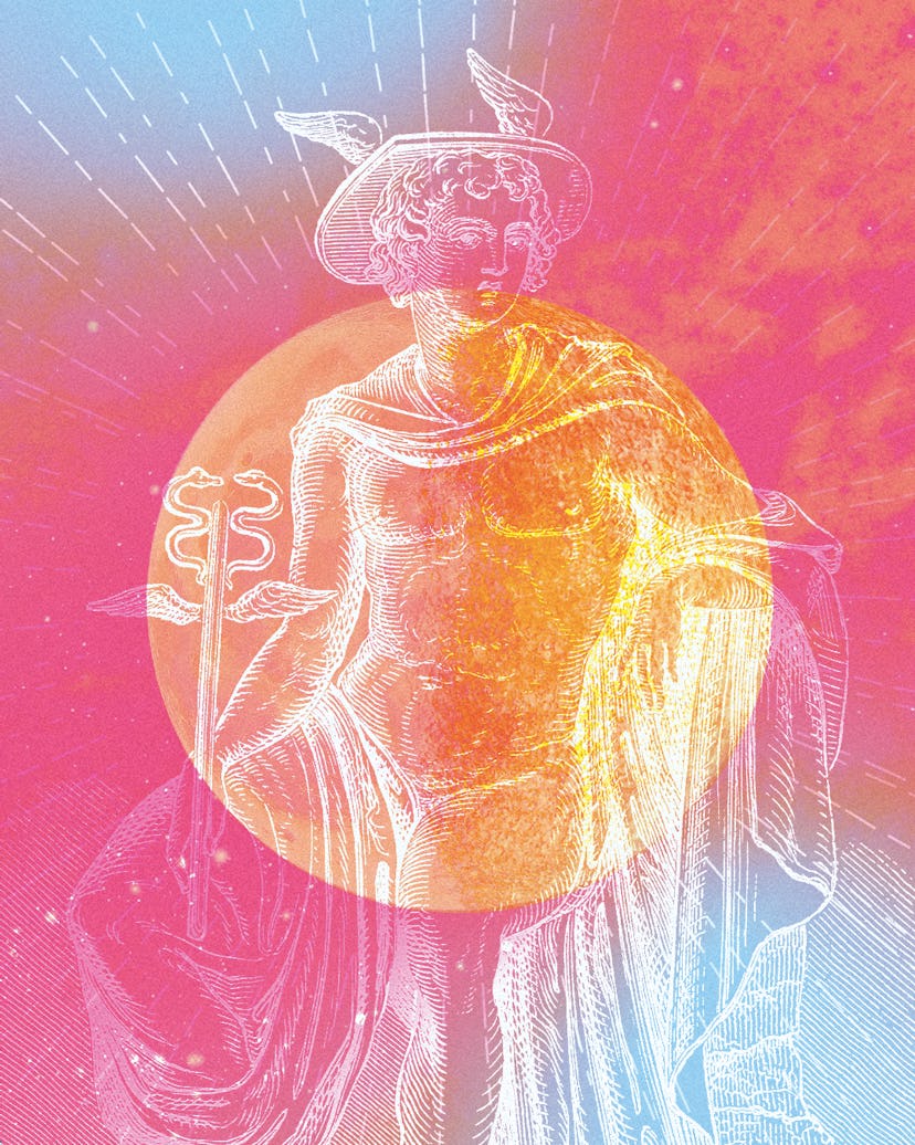 a collage with a philosopher superimposed on top of a colorful tie dye moon