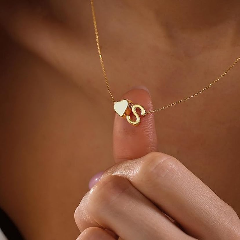 Turandoss Gold Heart Initial Necklace