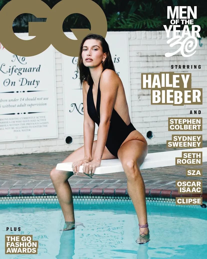 Hailey Bieber on the cover of 'GQ's Men of the Year issue.