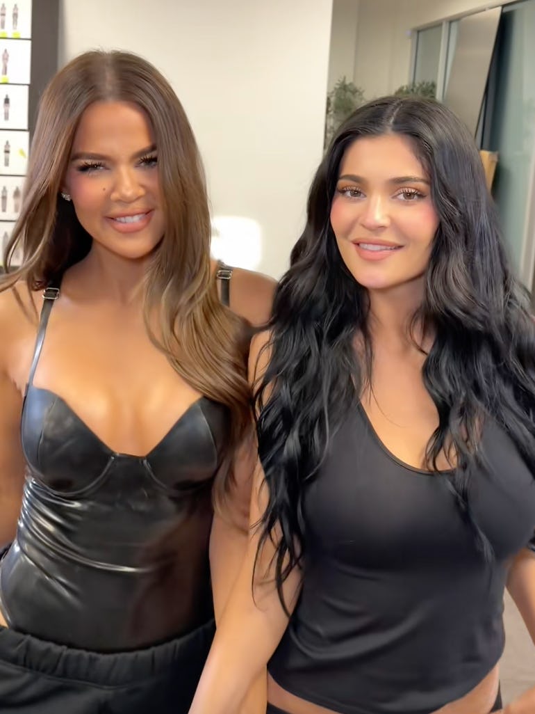 Kylie & Khloe Sported Latex & Whale Tails While Filming A Podcast Episode