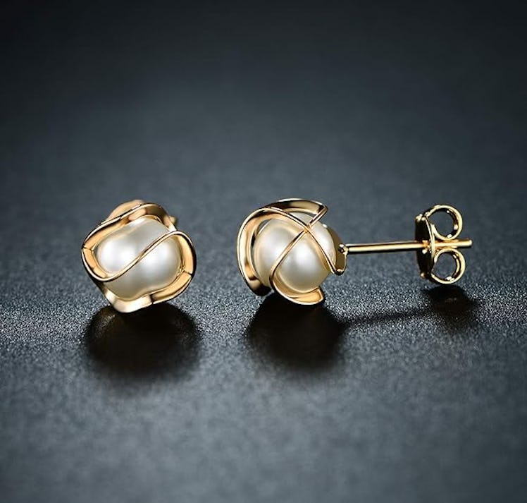 Barzel 18-Karat Gold Plated Caged Pearl Stud Earrings