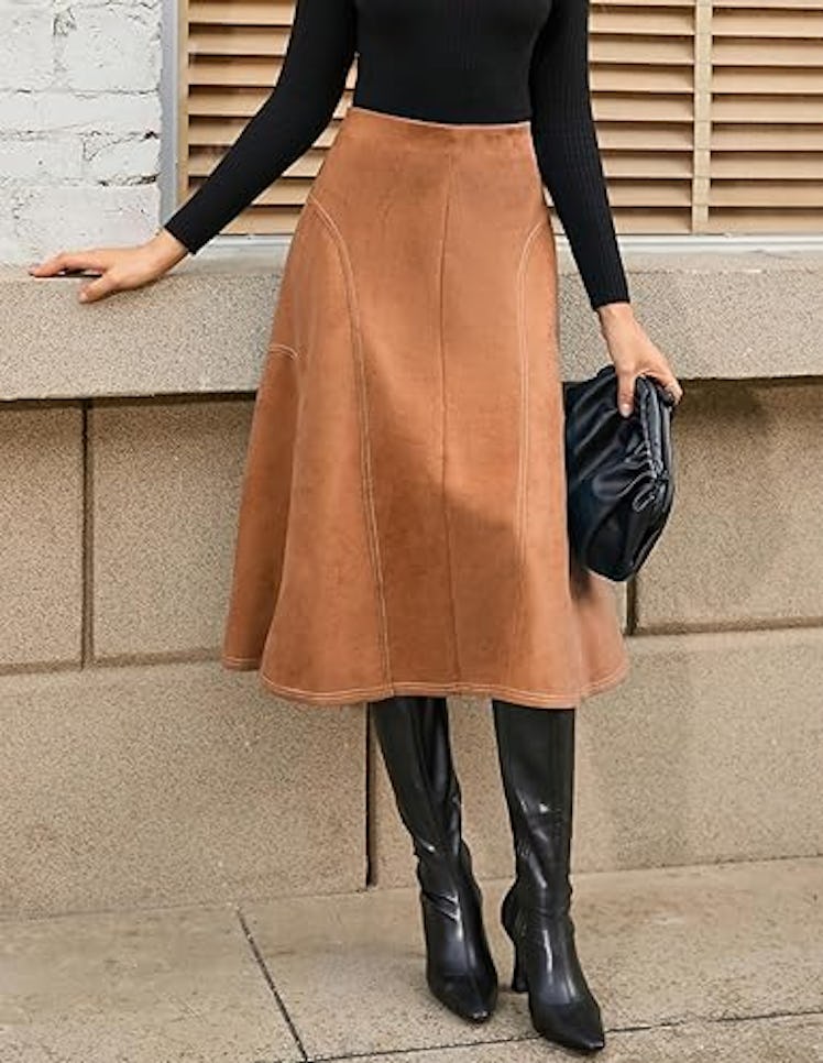 Kate Kasin Suede Midi Skirt