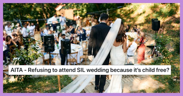 A bride walks down the aisle at an outdoor wedding.
