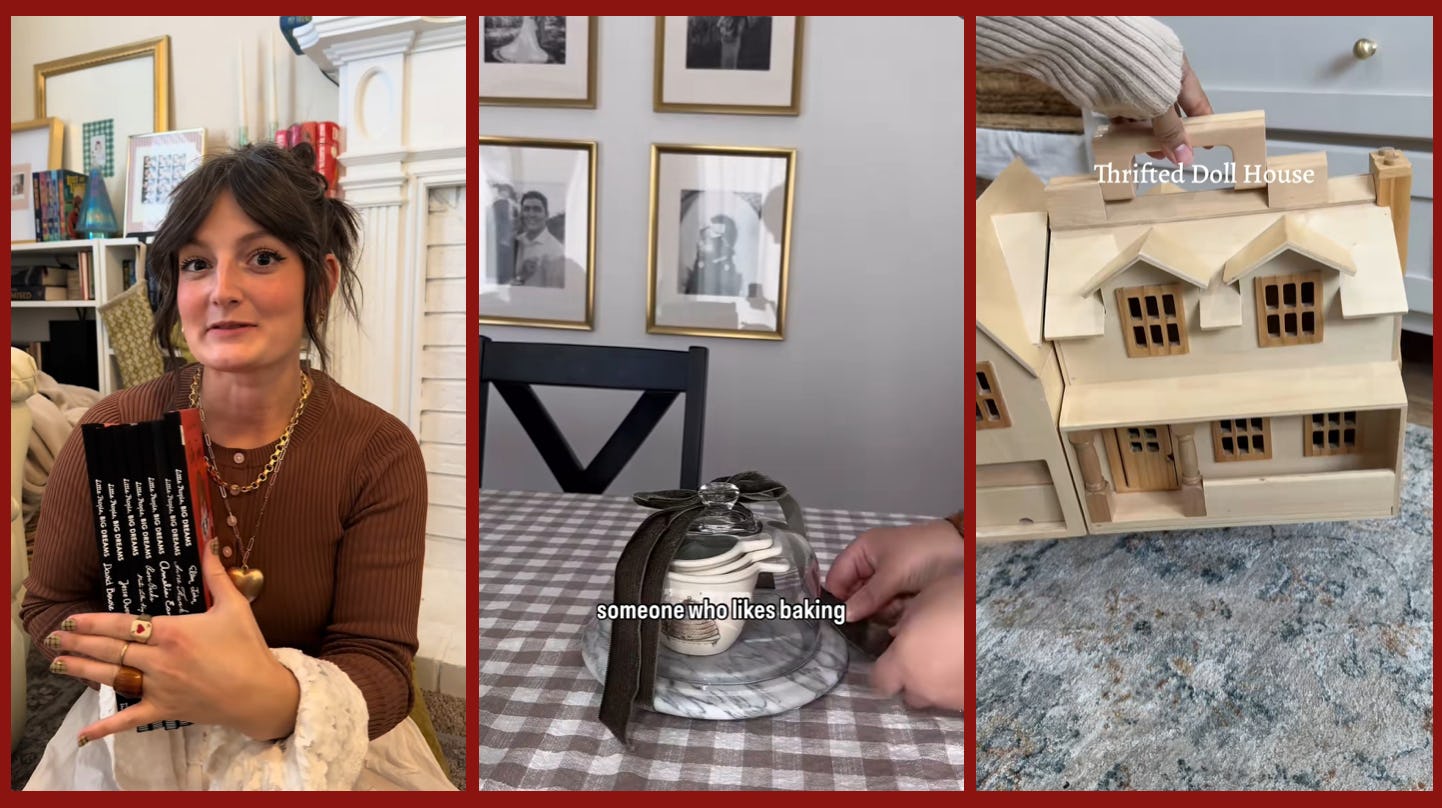 screen grabs of tik tok videos sharing thrifted christmas gift ideas