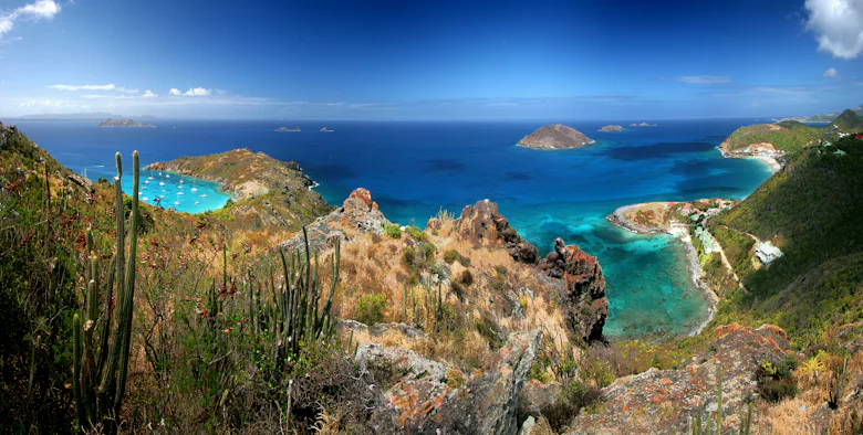180° view of the northwest coast of St Barthelemy island, French West Indies, taken from the viewpoi...