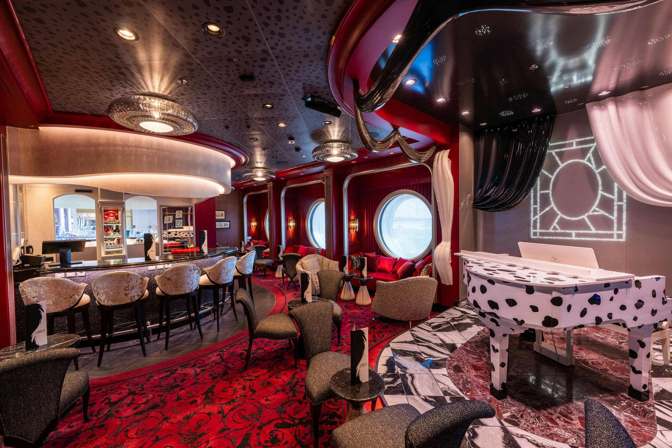 De Vil's piano bar on the new Disney Destiny cruise ship.