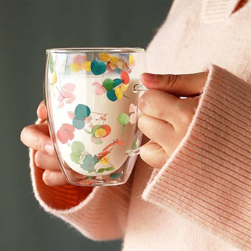 Arefen Dried Flower Double Wall Glass Mug