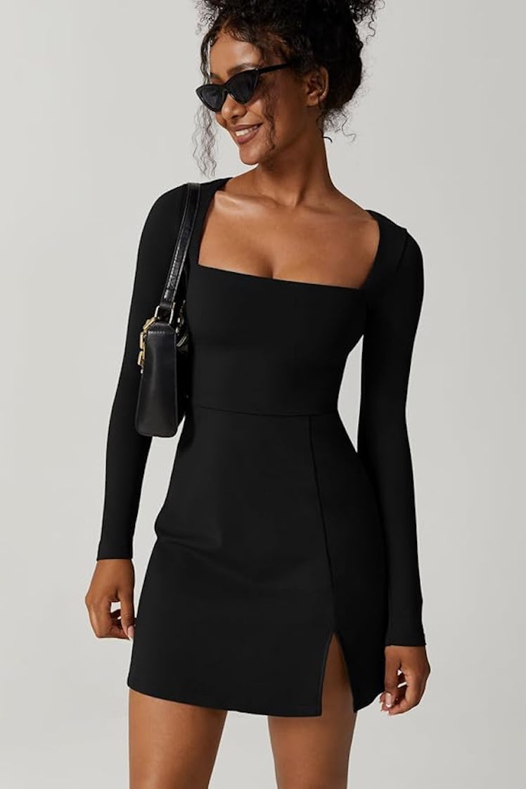 QINSEN Square Neck Mini Dress