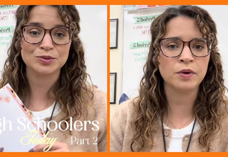 A high school teacher talks into the camera about her students.