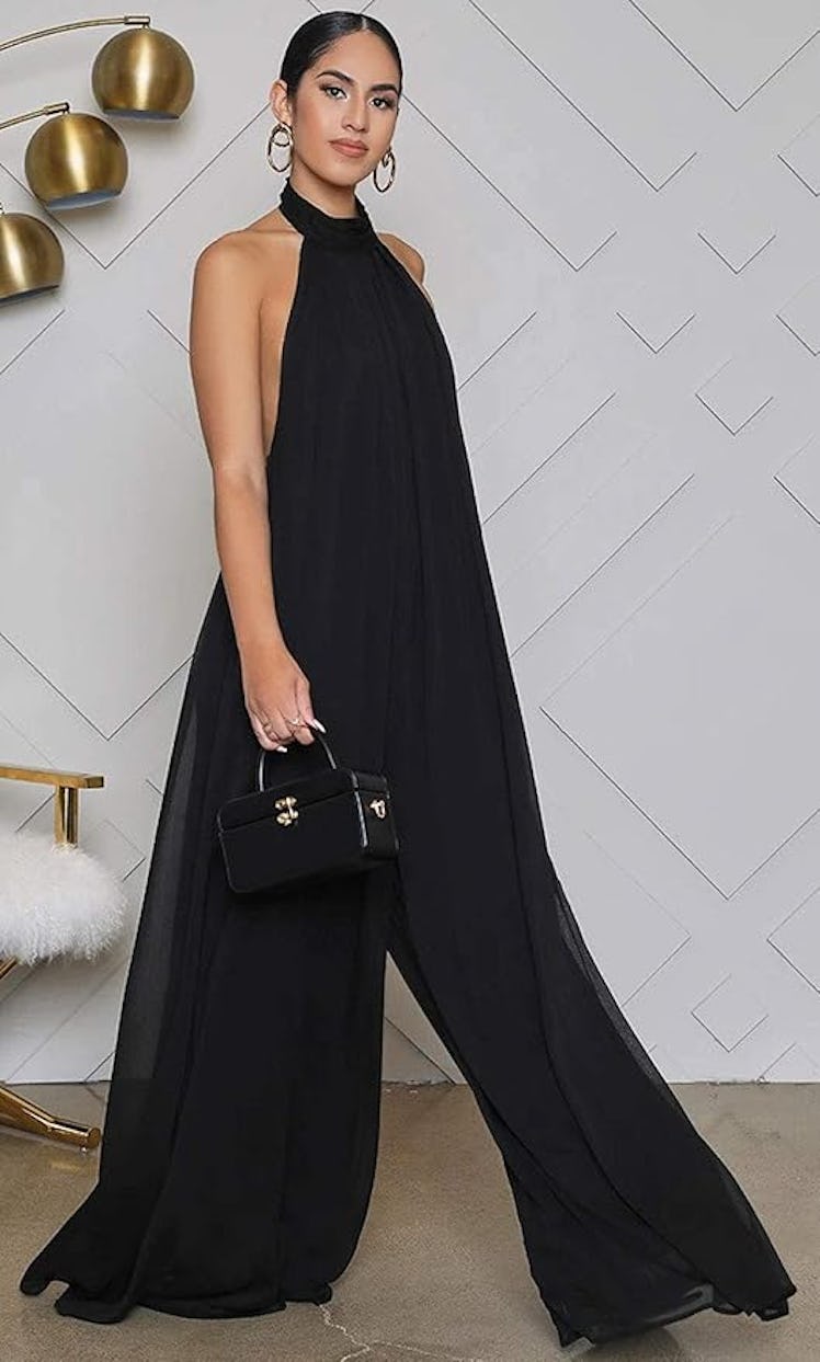 CHARTOU Chiffon Halter Neck Backless Jumpsuit