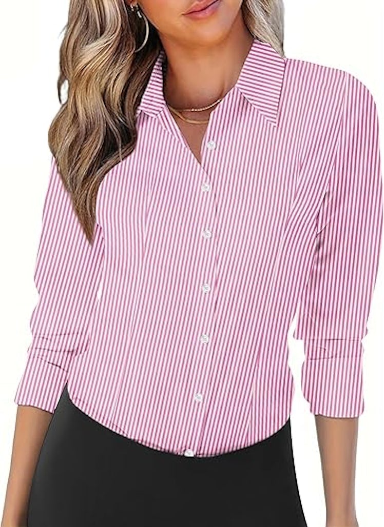 Zeagoo Striped Button-Down Blouse