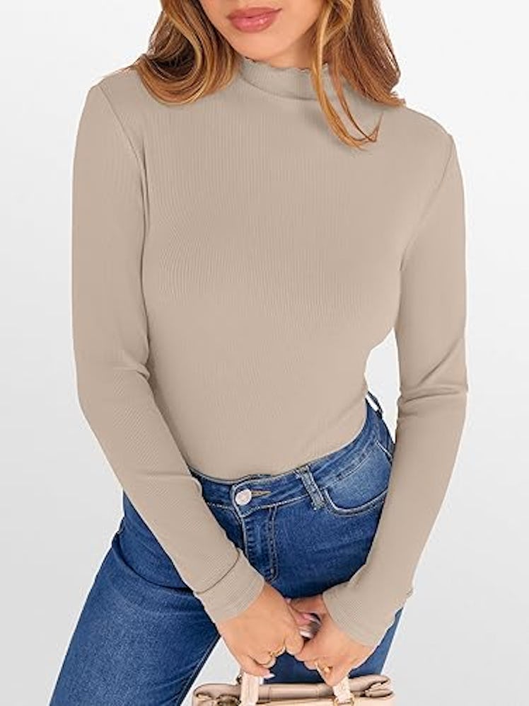 ANRABESS Lettuce Trim Mockneck Shirt