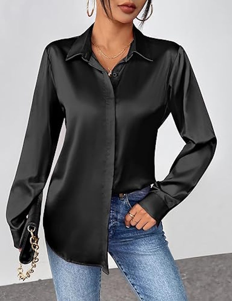 Zeagoo Satin Button Down Shirt
