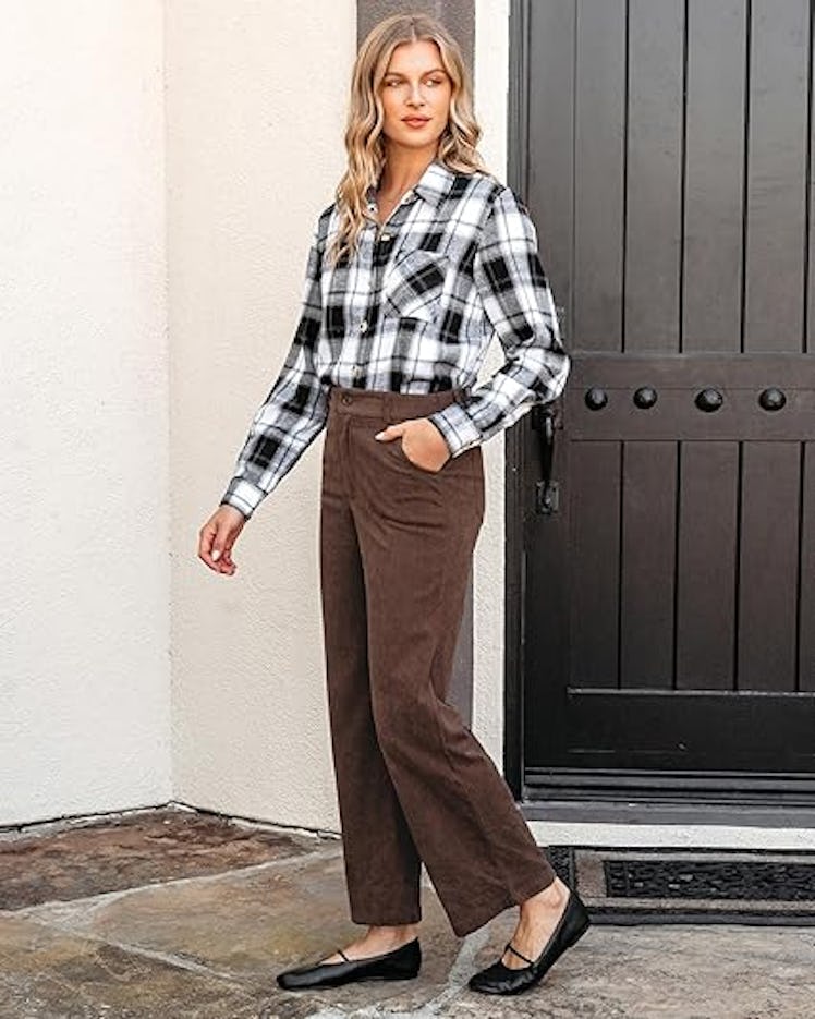 GRAPENT Corduroy Wide Leg Trousers