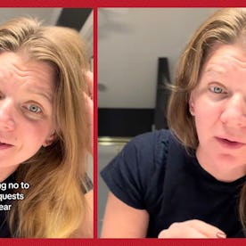 A mom talks into the camera about how she is choosing not to volunteer at school this holiday season...