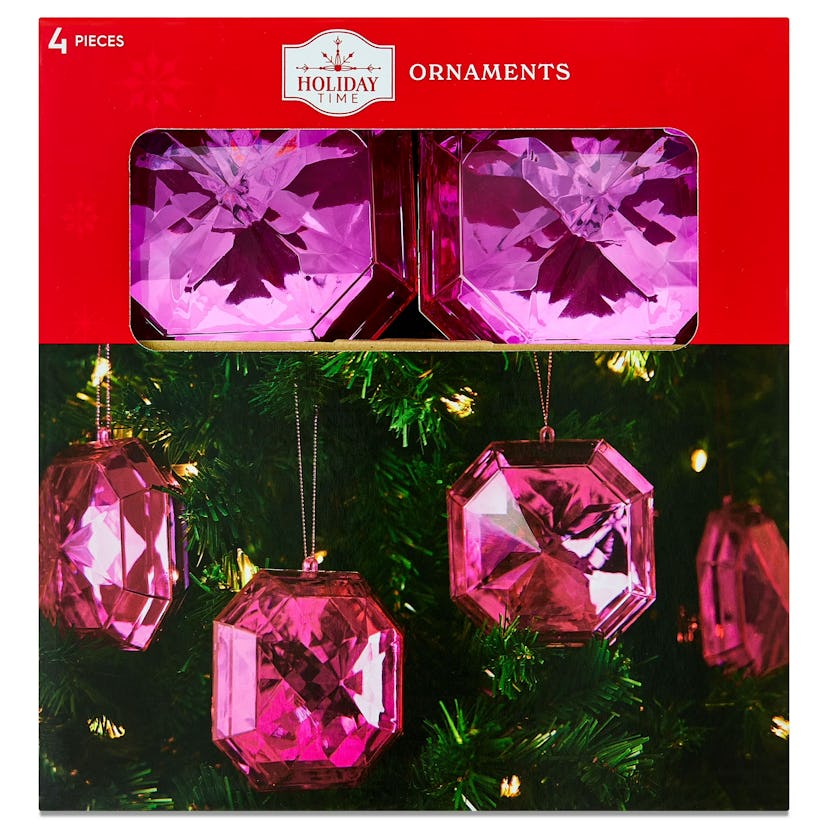Holiday Time 4-Count Square Pink Gem Ornaments